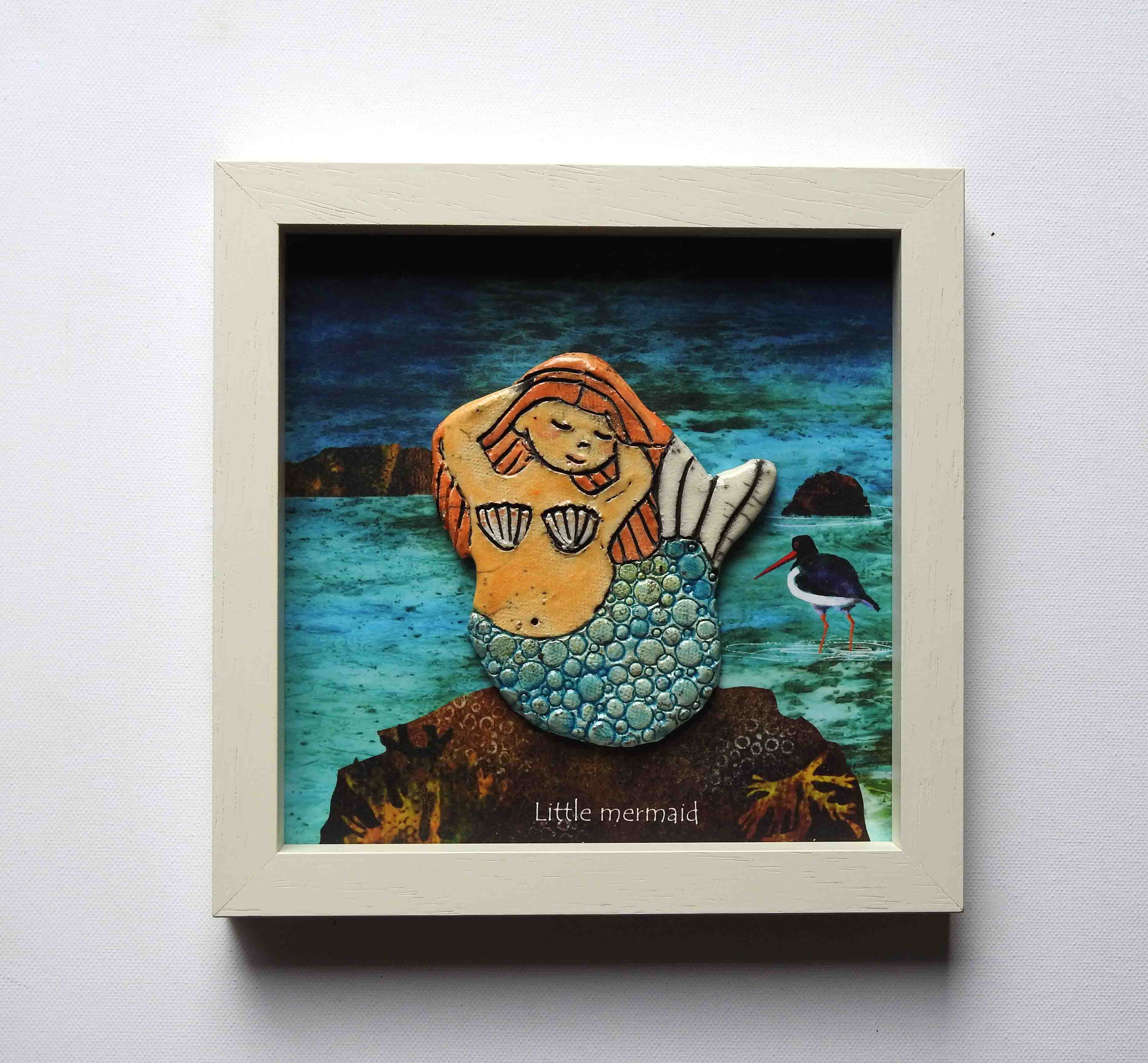 'Little Mermaids & Ocean Angels' Framed Raku Ceramic